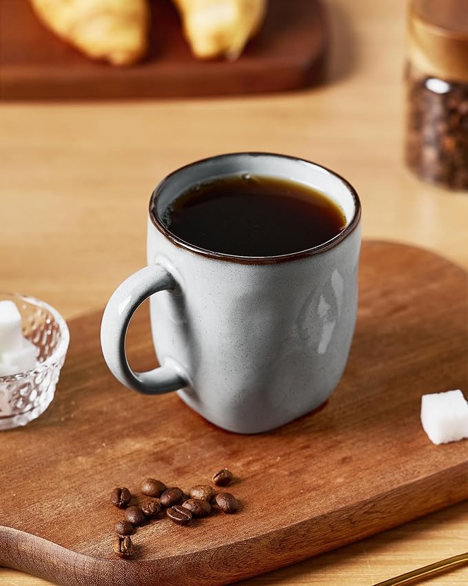 famiware Coffee Mugs Set of 8, Ocean Square 13oz Coffee Cup Set with Handle for Cocoa, Milk, Hot Chocolate, Tea, Water, Stoneware Cups for Kitchen, Microwave and Dishwasher Safe, Grey - Image 2