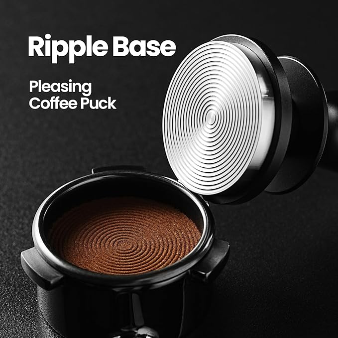 MHW-3BOMBER 54mm Espresso Tamper, Double Spring Loaded Tamper, Self Leveling without Tilting, 53mm Coffee Tamper with Wood Cover, 53.35mm Ripple Base, T7127