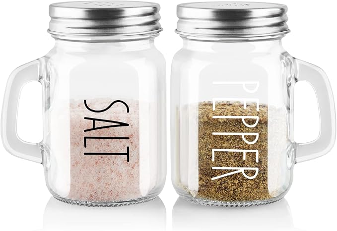 Glass Salt and Pepper Shakers Set, ZOSUJO 4 oz Cute Clear Salt Pepper Shaker, Kitchen Decor for Home Restaurants Wedding, Transparent Shaker Sets with Stainless Steel Lids by ZOSUJO