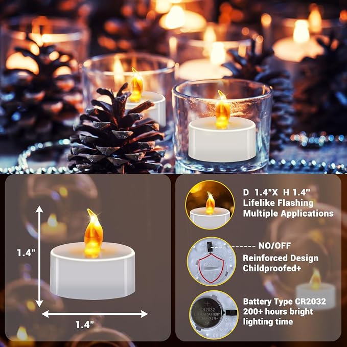 Tea Lights Battery Operated Candles LED Tea Lights Flameless Candles 200+ Hours Flickering Fake Tealights for Sweetest Day Wedding Home Decorations Party (Warm Yellow, 400 Pack) - Image 6