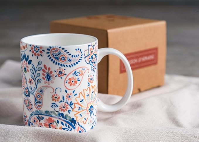 Maison d' Hermine Coffee Mug with Handles Tea Cups (15 Ounce, Pack of 1) | Fine Bone China Coffee Mugs for Hot Beverages Cappuccino Latte Home Restaurant Hotel Spring Summer -Indian Floral - Paisley - Image 9