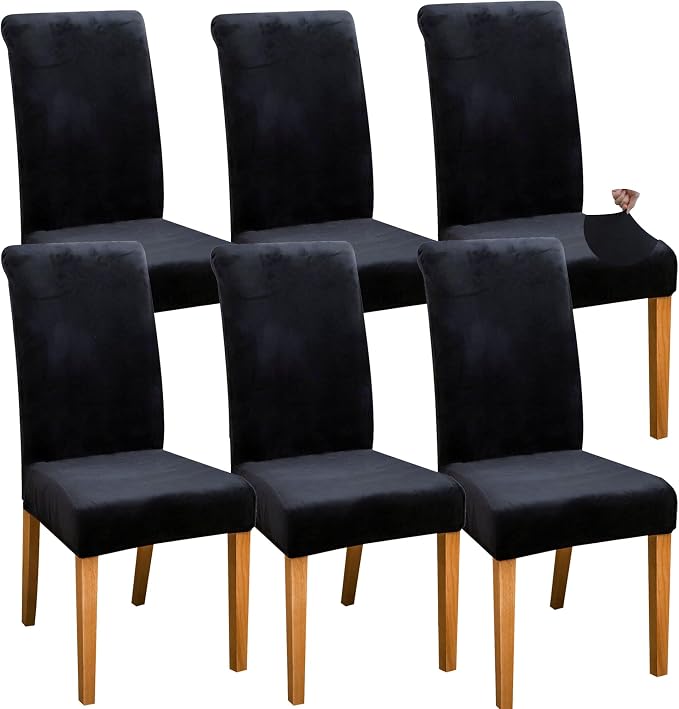 FORCHEER Velvet Dining Room Chair Covers Set of 6 Black Stretch Kitchen Chair Slipcovers Washable Removable by FORCHEER