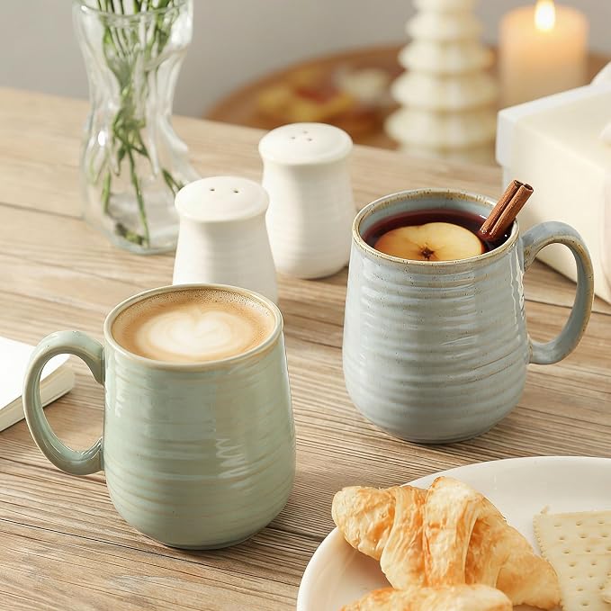 Coffee Mugs Set of 4, 15 Ounce Ceramic Coffee Cups with Handle, Large Mug Set for Latte, Tea, Chocolate, Modern Cup Gift for Men and women, Dishwasher & Microwave Safe,Sage Green - Image 4