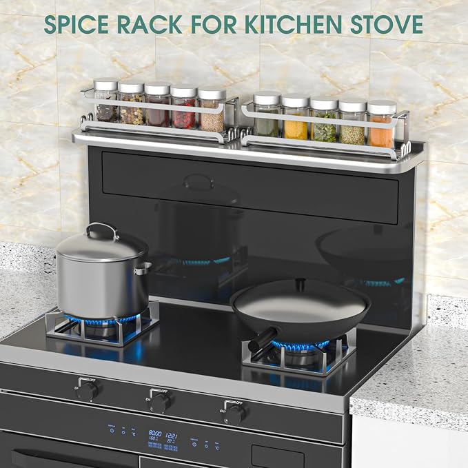 LUCYCAZ 2 Pack Wall Mounted Spice Rack for Spice Jars & Seasonings (Silver) | 8 Metal Hooks, Space-Saving,Screw or Adhesive Spice Shelf Hanging,for Kitchen Cabinet,Pantry Door,RV,Camper Spice Orgnaizer - Image 8