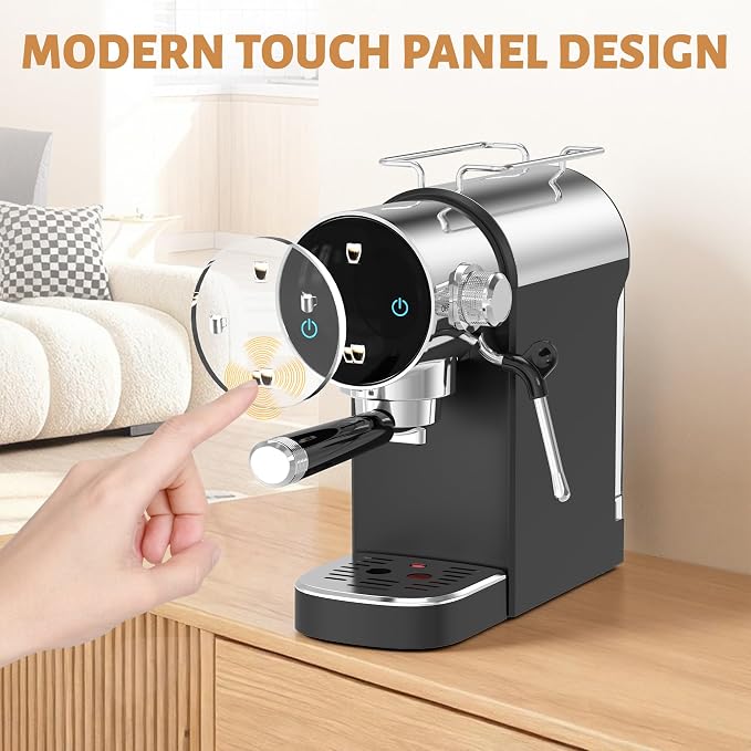 AYCHIRO 20 Bar Semi-Automatic Espresso Machine, Touch Panel Espresso Maker with Milk Frother Steam Wand, Cappuccino Latte Coffee Machine, Removable Water Tank for Home Barista,Soft Matte Black - Image 5