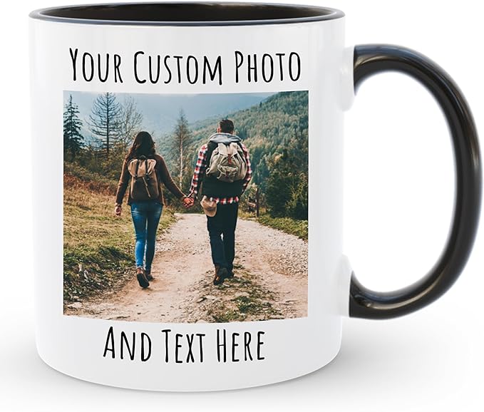 Personalized Coffee Mug, Custom Picture Text or Logo Ceramic Mug, Customized Gift for Men & Women, Taza Personalizada with Photo and Words, Customizable 11 Oz Tea Cup | White - Black by Giftbees