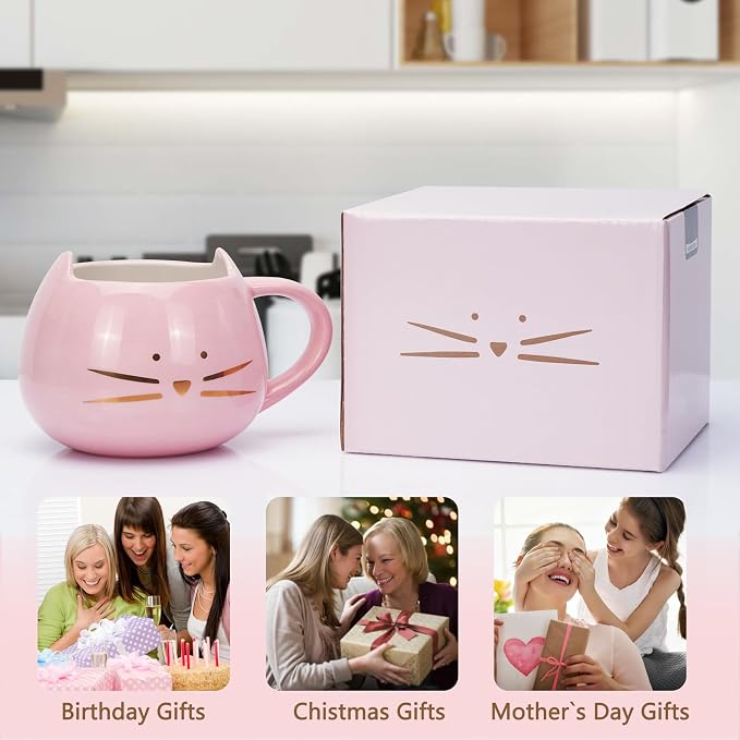 Koolkatkoo Cat Mug Cute Ceramic Coffee Mugs Hidden 3D Animal Inside Cup Novelty Tea Cup for Women Girl Gifts for Cat Lovers Holiday Mothers Day Christmas Birthday Gifts 12 oz Pink - Image 6