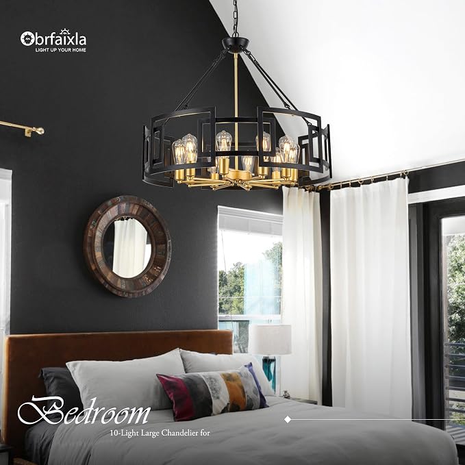 Modern 31.5" Black Gold Chandelier for Dining Room Large Industrial Vintage 6-Light Round Ceiling Mount Pendant Light Fixture for Kitchen Bedroom Living Room Stairway Hallway Entryway Foyer - Image 7