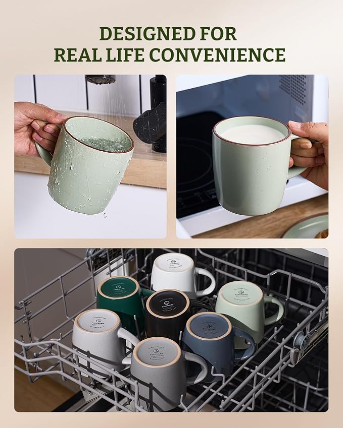 famiware Mercury Coffee Mugs 13 oz, Coffee Mugs Set of 4 with Handle, Ceramic Cups for Latte, Hot Tea, Cappuccino, Mocha, Cocoa, Light Green - Image 6