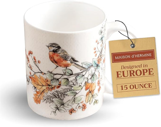 Maison d' Hermine Coffee Mug with Handles Tea Cups (15 Ounce, Pack of 1) | Fine Bone China Coffee Mugs for Hot Beverages Cappuccino Latte Home Spring Summer -Whitish Shabby Chique - Winter Berries by MaisondHermine