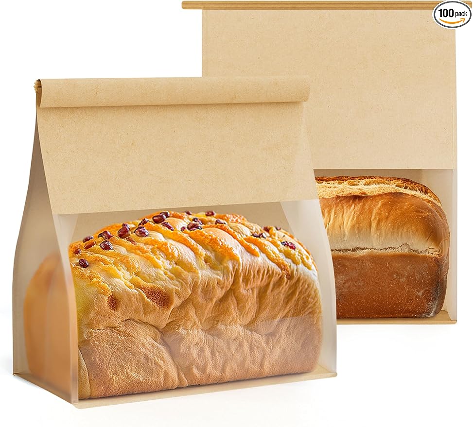 FireKylin Bread Cookie Bags with Window & Tin Tie 8.6x4.3x11.0 (100,Large) by FireKylin
