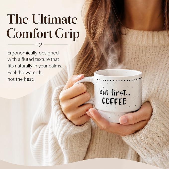 10oz Stackable Coffee Mugs Set of 4, Modern Ceramic Coffee Mug | Coffee Cup for Man, Woman, Dad, Coffee Mug Set for Hot Drinks, Coffee, Cocoa & Tea, Latte Mugs Cup Set for Home & Office Use - Image 3