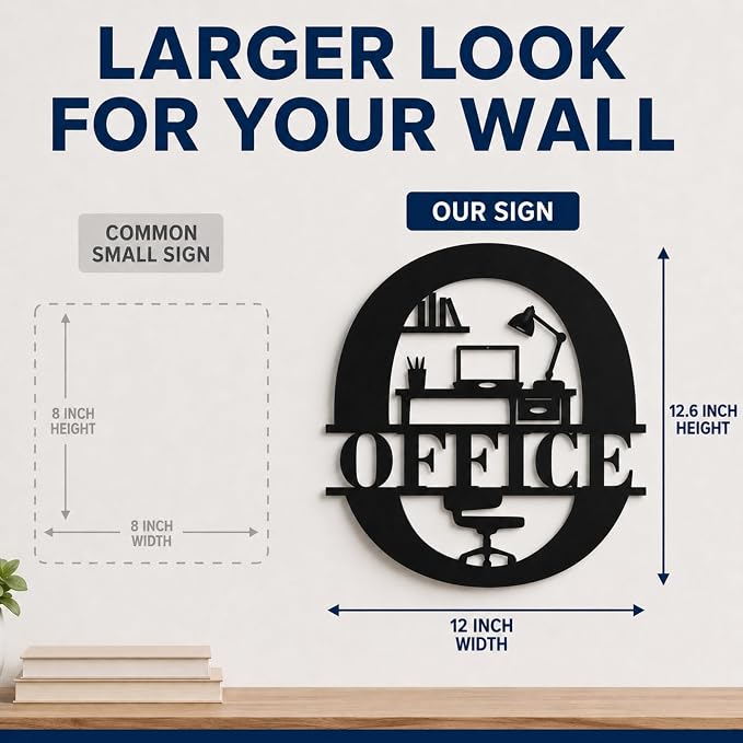 Office Metal Wall Decor, Modern Home Office Sign, 14 Inch | 14-inch matte black metal office sign with pre-drilled holes for home offices, workspaces, studios, and professional decor. - Image 9