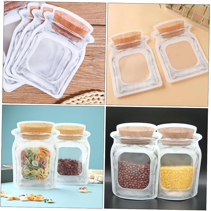 minkissy 50pcs Self-sealing Snack Wrapping Pouches Cute Reusable Jar Bags for Baked Goods Cookies and Candy Stand Storage Bags Unique Cork Bottle Design - Image 5