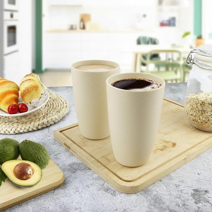 Wheat Straw Cups, 20 OZ Large Cups Set of 6, Unbreakable Drinking Cups, Alternative to Plastic Cups Reusable, Dishwasher & Microwave Safe Cups for Kitchen, Plastic Tumblers (Beige) - Image 6