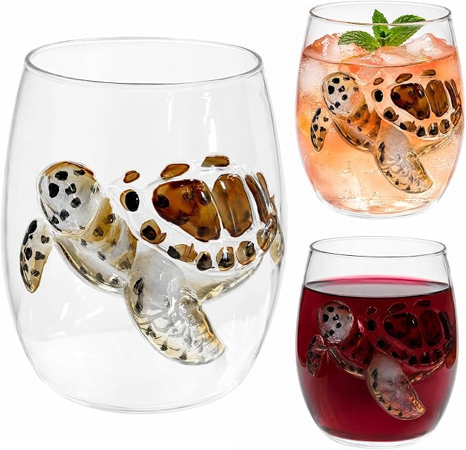 Ocean Themed Sea Turtle Hand-Blown Coastal Glassware | Ocean-Themed Octopus Glassware Hand Blown Coastal Stemless Wine Glasses Unique Coastal Decor Gift for Ocean Lovers - Image 2