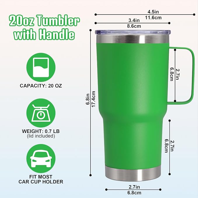 20 oz Tumbler with Handle and Lid Insulated Travel Coffee Mug Green 1P | Stainless Steel Tumbler, coffee tumbler with handle,Spill Proof Double Wall Vacuum Tumbler Cup Keep Drink Hot & Cold - Image 6