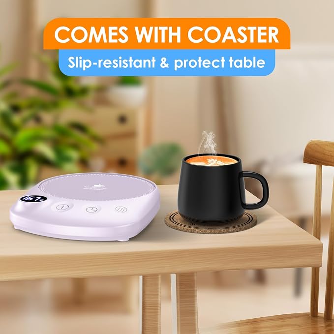 Coffee Mug Warmer - Fastest Heating & Highest Temperature, Coffee Cup Warmer for Desk Auto Shut Off, 4 Temp Settings & 1-12H Timer, Smart Electric Beverage Warmer for Coffee, Tea (Purple) - Image 6