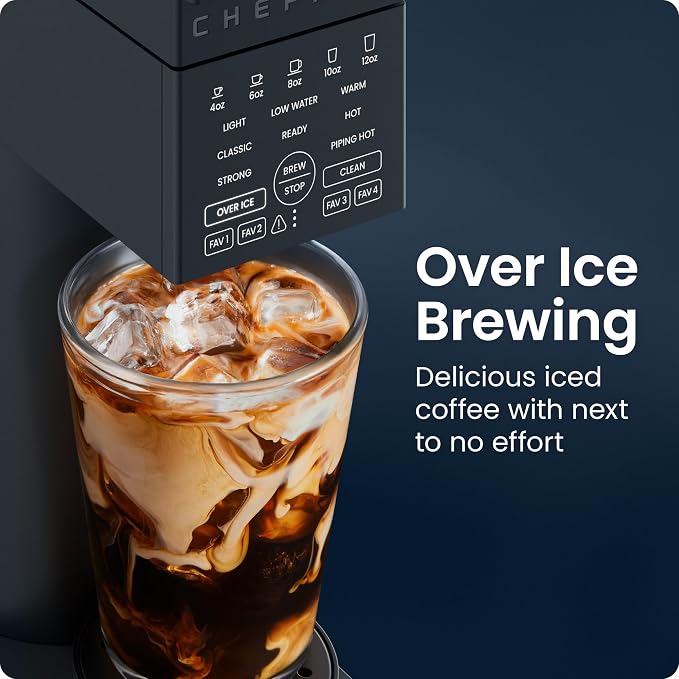 Chefman Caffeinator Single Serve Coffee Maker, Brew Kcups & Grounds, Drip Coffee Machine with Brew Strength Settings, Iced Coffee Function, 45 oz. Removable Water Reservoir - Image 9