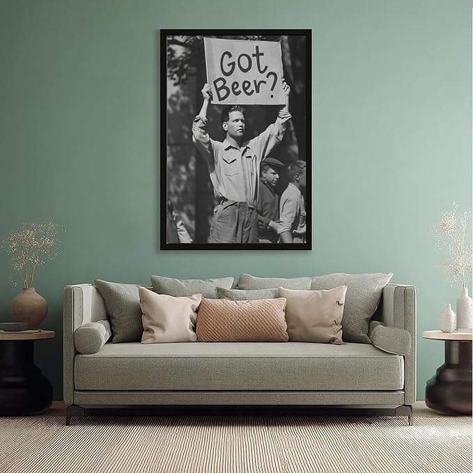 UXCBIA Black And White Beer Protest, Speakeasy, Retro Prohibition Poster Canvas Poster Bedroom Decor Sports Landscape Office Room Decor Gift Black Frame 20x30in(50x75cm) - Image 5