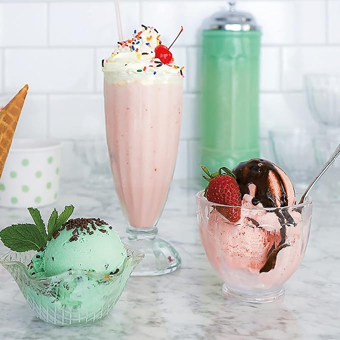 Cedilis Set of 6 Milkshake Glass, 12oz Old Fashion Sundae Cups, Retro Ice Cream Float Glasses, Heavy Base Soda Fountain Glassware with 6 Long Stainless Steel Spoons - Image 6