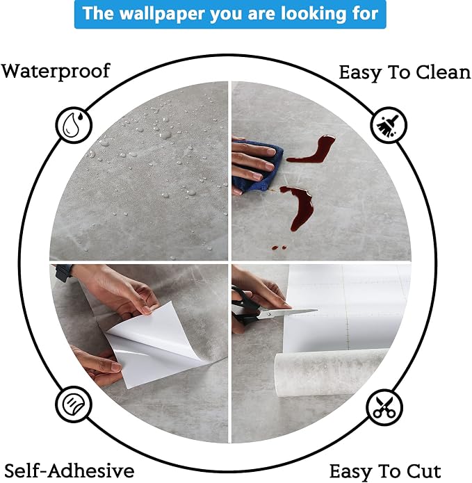 CRE8TIVE Concrete Contact Paper Large Size 24"x354" Taupe Grey Peel and Stick Cement Wallpaper Waterproof Oil Proof Vinyl Roll Extra Thick Durable Removable Paper Roll for Countertop Cabinet Decor - Image 8