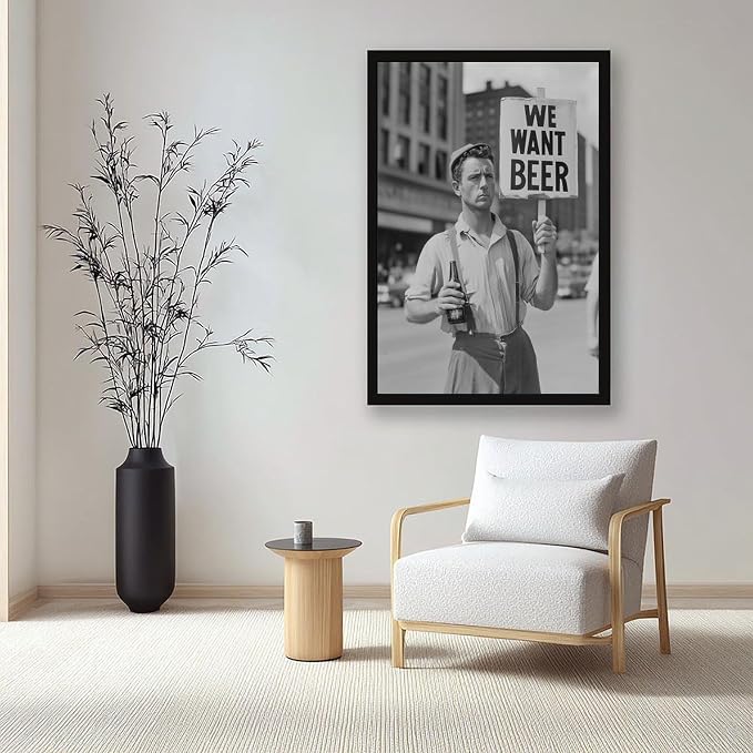 UXCBIA We Want Beer Protest, Black And White, Vintage Prohibition Art, Man Cave Poster Canvas Poster Bedroom Decor Sports Landscape Office Room Decor Gift Black Frame 08x12in(20x30cm) - Image 7