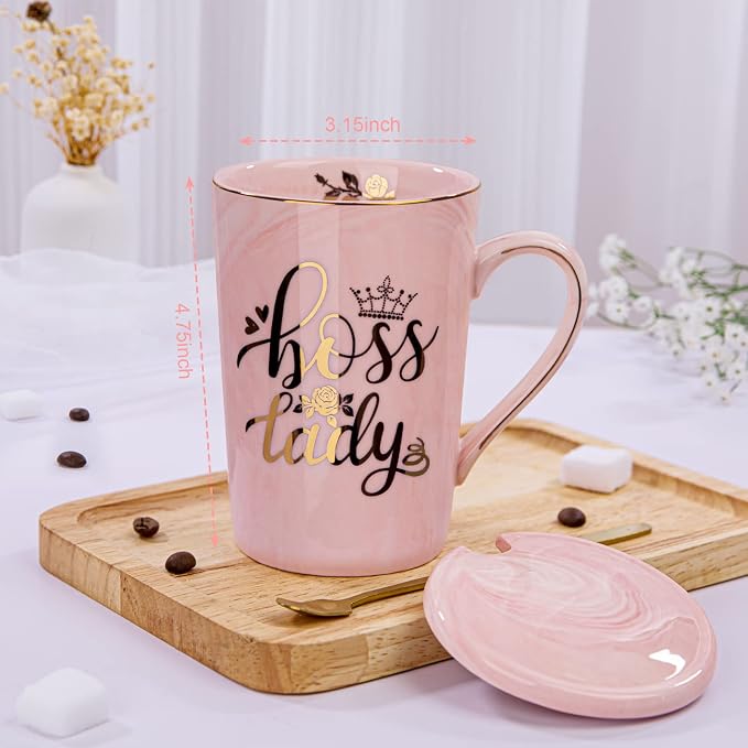 Biching Boss Lady Gifts for Women - Unique Birthday Gift for Women, Friend, Coworkers, Colleagues, Boss Female - Appreciation Mothers Day Gifts - 14Oz Marble Ceramic Coffee Mug Pink | 14Oz Pink Marble Ceramic Coffee Mug Appreciation Christmas Mothers D... - Image 3