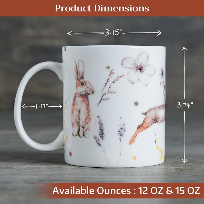 Maison d' Hermine Coffee Mug with Handles Tea Cups (12 Ounce, Pack of 1) | Fine Bone China Coffee Mugs for Hot Beverages Cappuccino Latte Home Restaurant Hotel Spring Summer -Easter Zest - Rabbits - Image 4