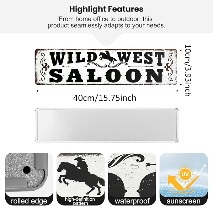 Saloon Sign Western Decor Retro Metal Sign Home Man Cave Garage Bar 4×16 Inches For Home Kitchen Cafe Club - Image 2