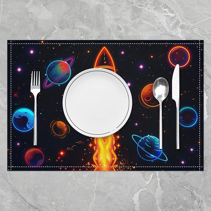 Feelyou Outer Space Placemats Set of 4 12"x18" Solar System Table Mats Placemat Outer Space Placemats for Dining Table Indoor Outdoor Kitchen Universe Planets Decor Table Place Mats - Image 2