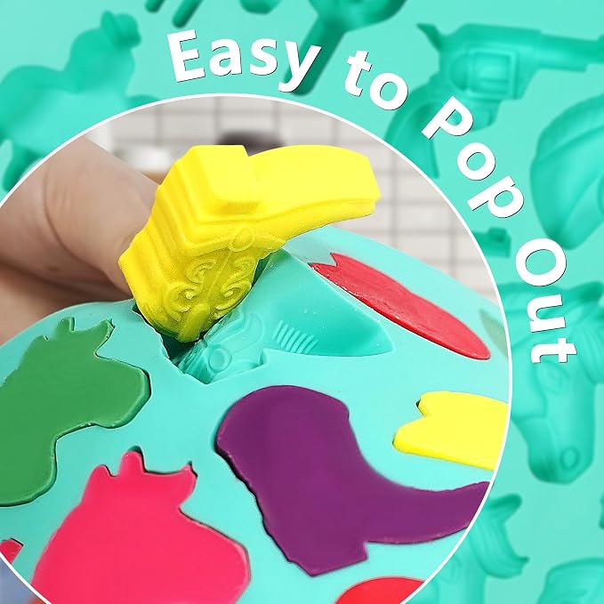 Zorazio Cowboy Chocolate Molds, Western Themed Silicone Chocolate Molds with Cowboy Hat, Boot, Cactus & Horse, Cowboy Silicone Baking Molds for Candy, Ice Cube, Cupcake, Cake Decoration, 3Pack - Image 3