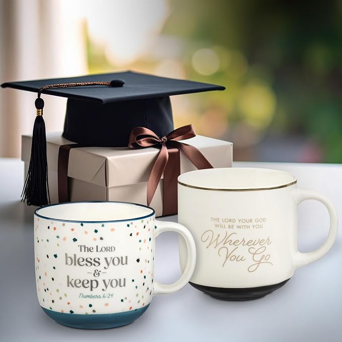 Christian Art Gifts Large Inspirational Ceramic Coffee & Tea Mug for Men & Women: Wherever You Go Encouraging Bible Verse, Novelty Sturdy Non-toxic Elegant Beverage Cup, Gold Rim, White/Black, 14 oz. - Image 5
