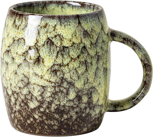 Amber Nebula Ceramic Coffee Mug - 14 oz Unique Reactive Glaze Coffee Cup with Large Handle, Barrel Cute Mug for Women Men Home Office Gift by XIYUANJI