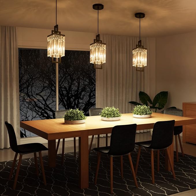 Modern Black Pendant Light Fixtures for Kitchen Island and Dining Room, Industrial Small Hanging Crystal Chandelier Light Fixture for Bedroom Entryway Living Room Foyer Hallway 3-Pack - Image 5
