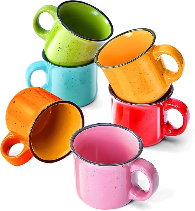 bestone Coffee Mugs Set of 4，16 oz Large Ceramic with Handles,Coffee,Salad,Noodles etc Cups for Cereal Latte,Vibrant Colors (Vibrant 6, 16-oz) by BESTONE
