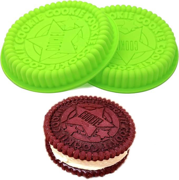 X-Haibei 7.5 Inch Giant Round Sandwich Cookie Cake Mold - 2 PCS Food-Grade Silicone Baking Pans for Double-Layer Cream Cakes, Cookie Cakes