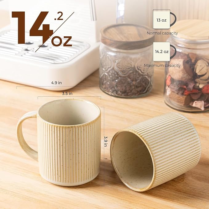 theterra Ceramic Coffee Mugs Set of 4, 14.2 oz Coffee Cups with Handle | Handmade, Suitable for Latte, Tea, Milk, Beer & Hot Cocoa, Cappuccino - Image 2