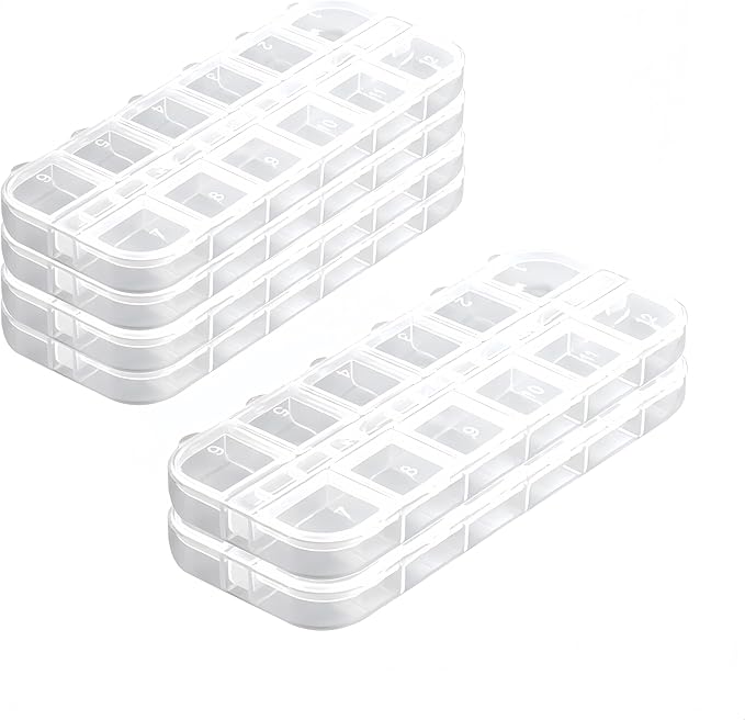 6PCS Nail Art Tool Jewelry Storage Box, 12 Compartments Plastic Rhinestone Organizer Container Case, Transparent Earrings Organizer Rectangular Jewelry Organizer (A)
