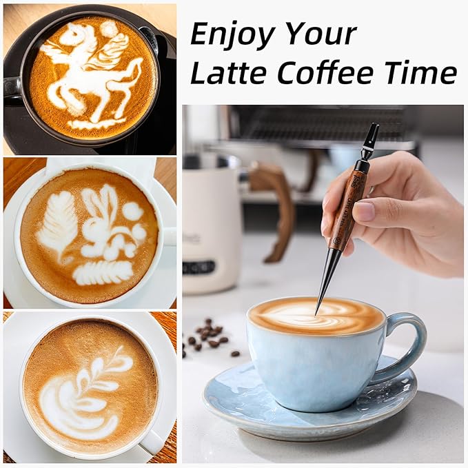 Bincoo Latte Art Pen for Coffee,Coffee Art Pen with Wood Handle,Espresso Coffee Latte Art Tools Accessories for Coffee Bar Barista (Black-(A))