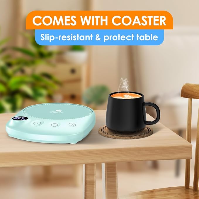 Coffee Mug Warmer - Fastest Heating & Highest Temperature, Coffee Cup Warmer for Desk Auto Shut Off, 4 Temp Settings & 1-12H Timer, Smart Electric Beverage Warmer for Coffee, Tea (Green) - Image 6