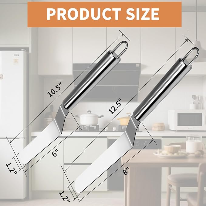 2 Pcs Offset Spatula Set with 6" & 8" Blade, Stainless Steel Icing Spatula Cake Decorating Tools Frosting Smoother for Cake Decorating, Baking