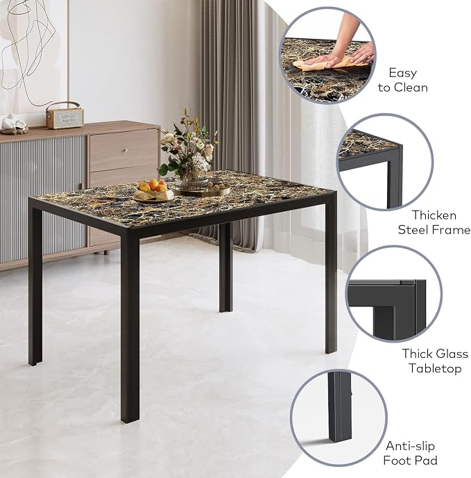 Gizoon Marble 7 Piece Glass Dining Table Set, Kitchen Table and Chairs Set | PU Leather Modern Dining Room Furniture,Dining Table Sets,Space Saving Table and Chairs Set for Home, Kitchen, Living Room - Image 4