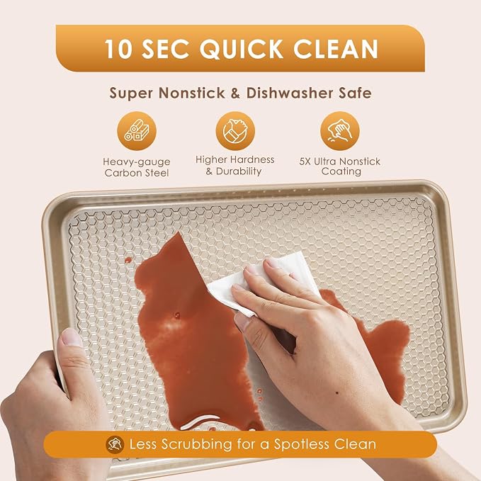 Baking Sheet Pan Set of 3, Nonstick Carbon Steel Cookie Sheets with Texture | Commercial Half/Quarter/Jelly Roll Pans Replacement Toaster Oven Tray, Heavy Duty & Easy Clean - Image 8