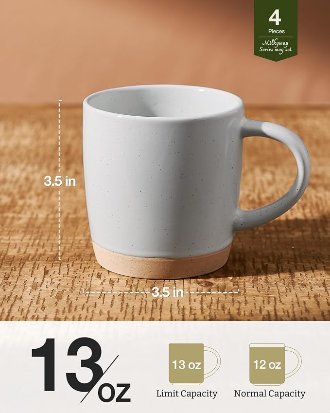 famiware Coffee Mugs for 4, 13 oz Mug Set, Dringking Cup with Handle for Coffee, Tea, Cocoa, Milk, Milkyway Serise, Ligth Gray - Image 5