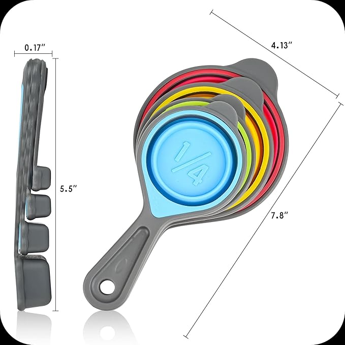 Collapsible Measuring Cups and Spoons Set,16 Pcs Portable Silicone Measuring Cups and Spoons for Liquid & Dry Measuring, Food Grade Silicone Measuring Tools Set, Yellow Green(Random Rainbow)