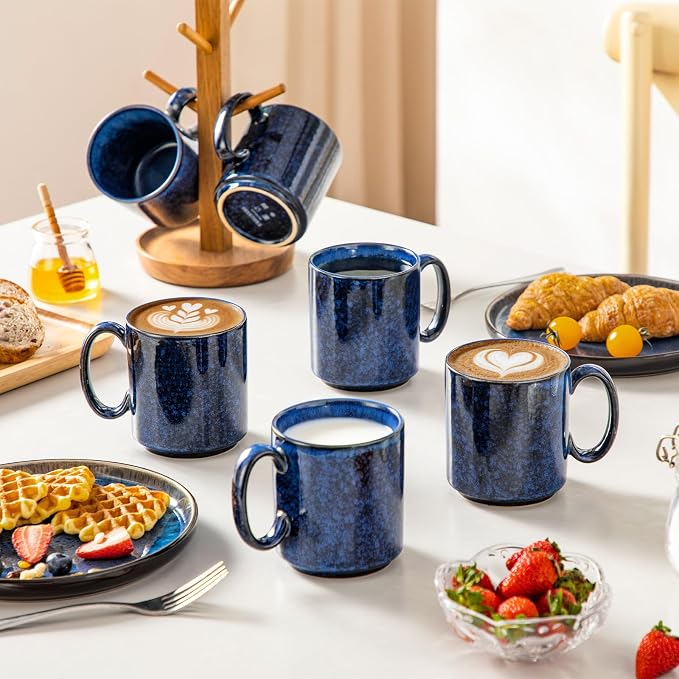 vancasso STARRY Ceramic Coffee Mugs Set of 6, 16 oz Large Coffee Cups for Latte, Cappuccino, Tea & Hot Cocoa, Artisan Modern Style for Coffee Bar, Home & Kitchen, Microwave & Dishwasher Safe, Blue - Image 6