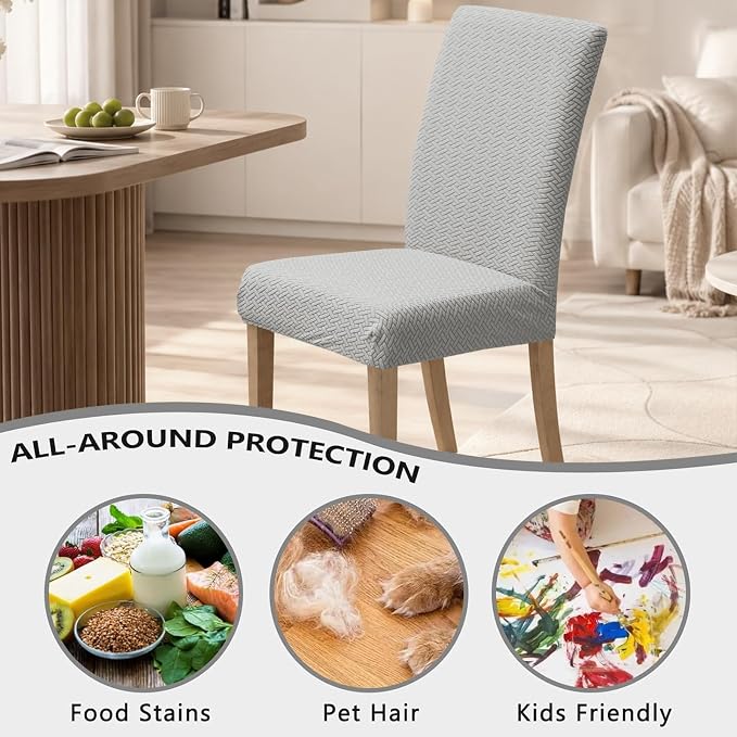 Promindfly Dining Chair Covers, 3D Jacquard Fabric Chair Covers for Dining Room, Anti-Scratch Chair Covers Set of 4, Stretch Washable Dining Chair Covers for Kitchen, Hotel - Image 4