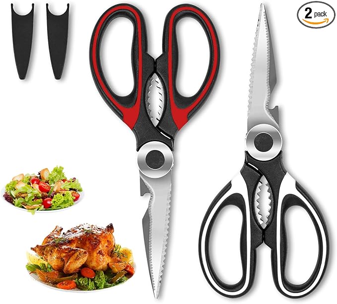 SZHLUX 2-Pack Kitchen Scissors Heavy Duty, Premium Sharp Kitchen Shears for Food, Fish, Meat, Bones, Poultry and Vegetables with Strong Stainless Steel Blades Multi Purpose Cooking Scissors by SZHLUX