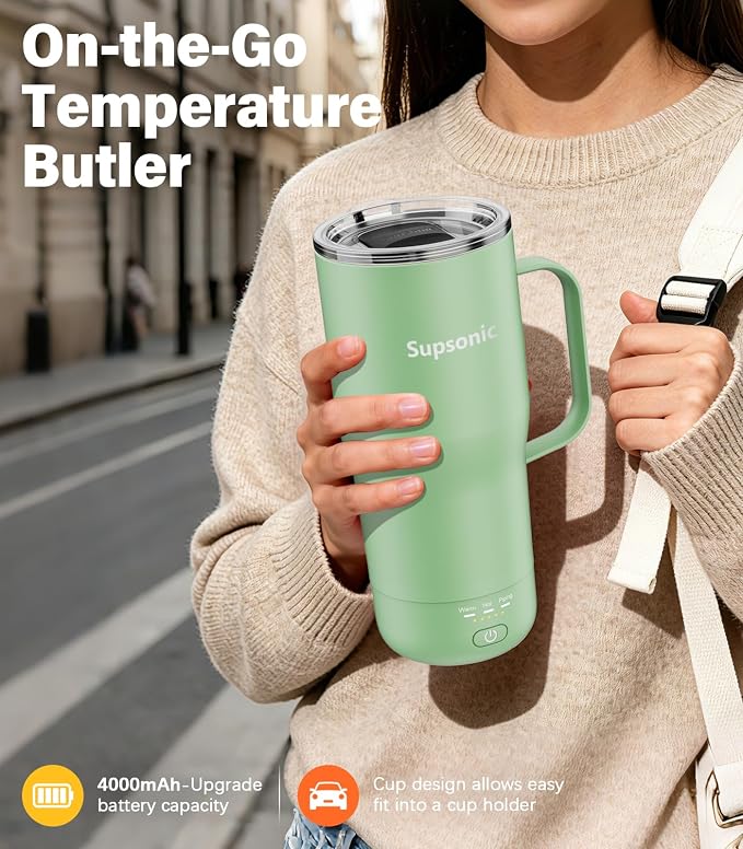 Supsonic Heated Coffee Mug Rechargeable, 20oz Long-Lasting Battery (S3) | Dry-burn protection, 2Hr auto-off, 3-Temp settings, Constant temperature, Inner stainless steel, Warm gift for men women - Image 4